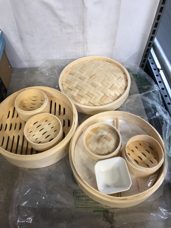 Photo 2 of A2Z HOMEBRANDS 10" Bamboo Steamer Basket - Makes Tasty Bao Buns, Sashimi - Sturdy Dumpling Steamer Basket Includes 20 Liners - Multipurpose Bamboo Steamer 10 Inch + 4 Inch Set - Mini Dim Sum Steamer
