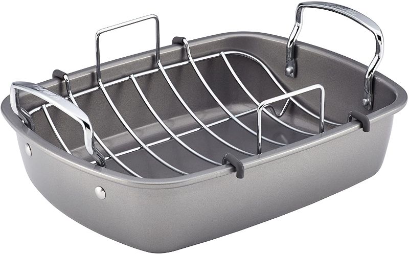 Photo 1 of Circulon Nonstick Roasting Pan / Roaster with Rack - 17 Inch x 13 Inch, Gray
