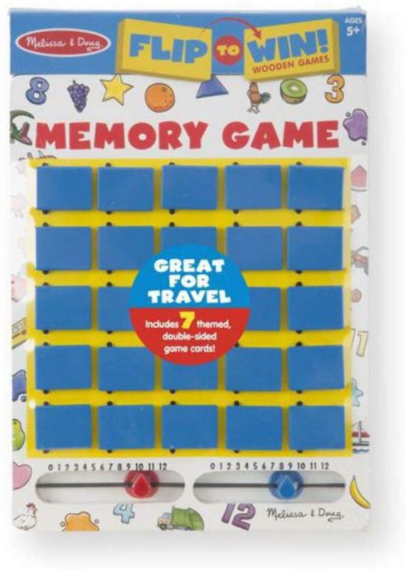 Photo 1 of (Standard Version) - Melissa & Doug Flip to Win Travel Memory Game - Wooden Game Board, 7 Double-Sided Cards
