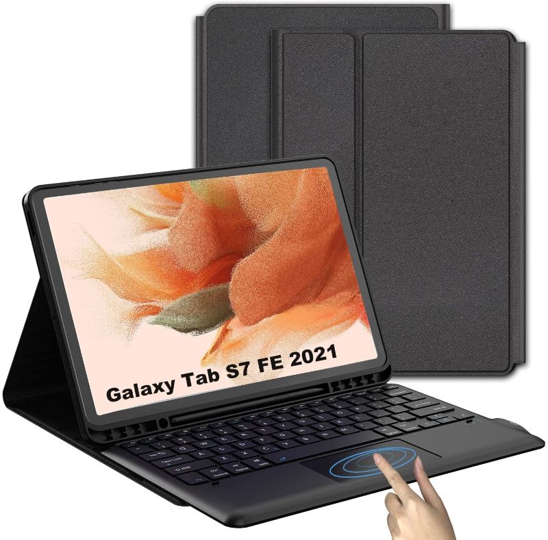 Photo 1 of Keyboard Case for Samsung Galaxy Tab S7 FE 12.4 inch - Detachable Wireless Magnetic Smart Tablet Touchpad Waterproof Keyboard Cover - Slim Black Keyboard with Pen Holder for S7 FE SM-T730/T733/T736
