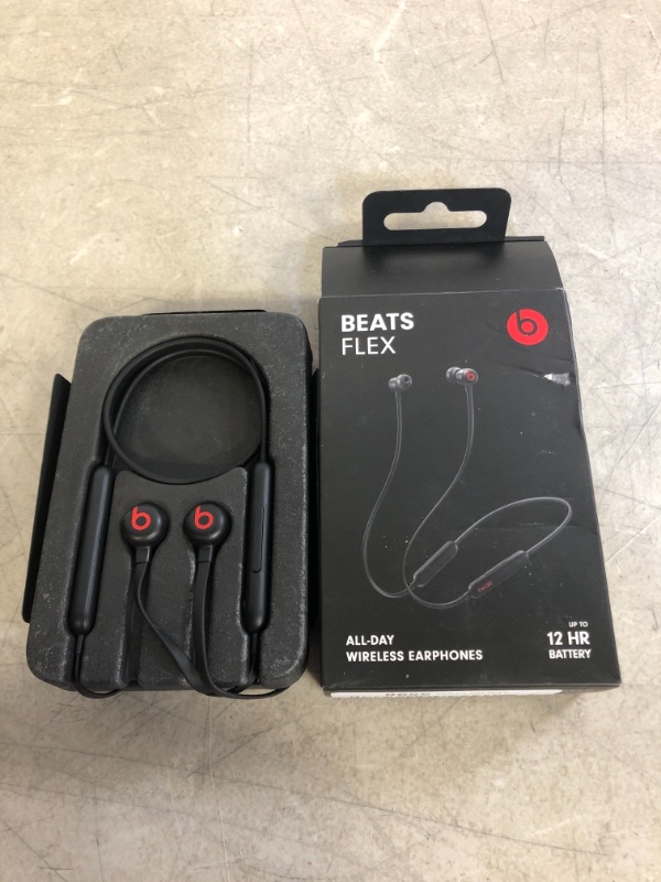 Photo 2 of Beats Flex Wireless Earbuds – Apple W1 Headphone Chip, Magnetic Earphones, Class 1 Bluetooth, 12 Hours of Listening Time, Built-in Microphone - Black
