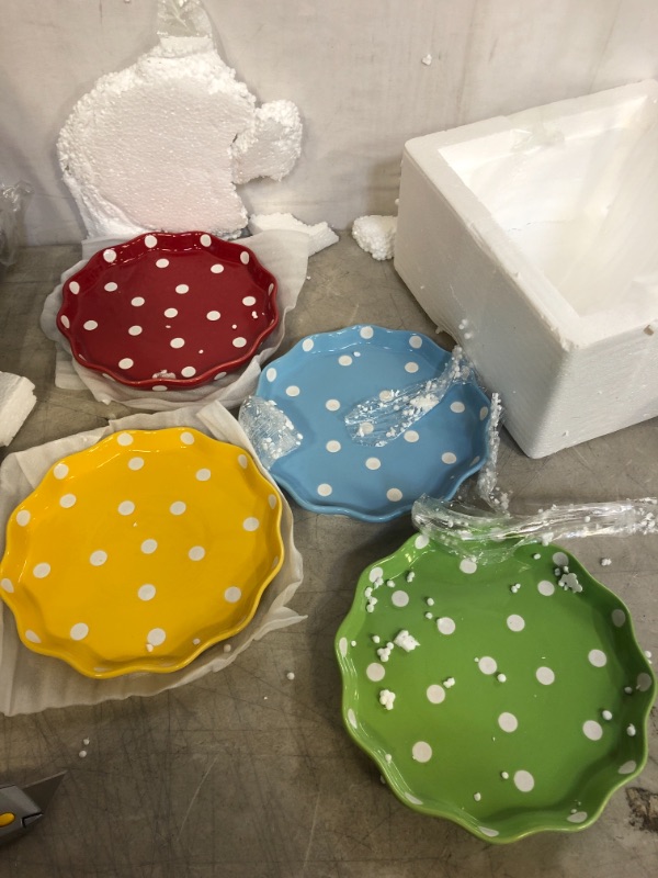 Photo 1 of 4PK CERAMIC POLKA DOT PLATE MUTLI COLORS