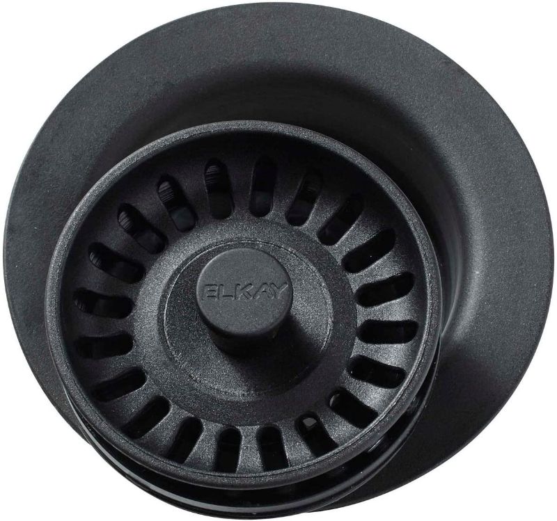 Photo 1 of Elkay LKQD35BK Polymer Disposer Flange with Removable Basket Strainer and Rubber Stopper, Black
