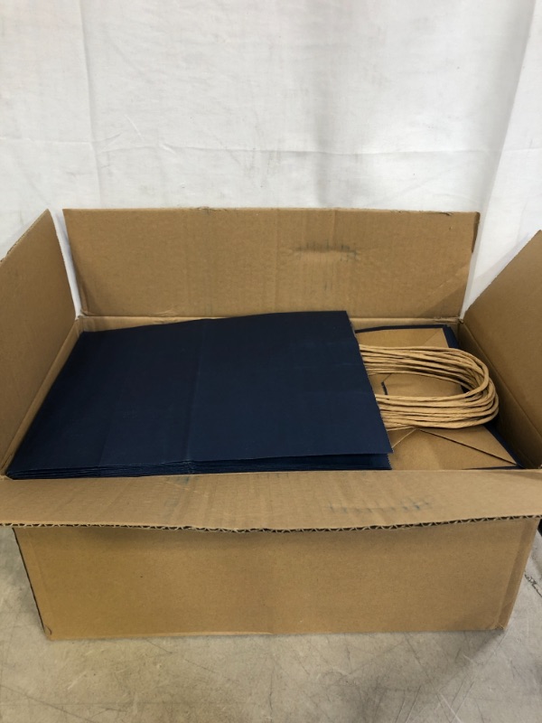 Photo 3 of 100 Pack 8x4.75x10 inch Medium Blue Gift Paper Bags with Handles Bulk, Bagmad Kraft Bags, Craft Grocery Shopping Retail Party Favors Wedding Bags Sacks (Navy Blue, 100pcs)
