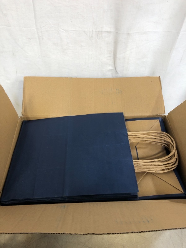 Photo 2 of 100 Pack 8x4.75x10 inch Medium Blue Gift Paper Bags with Handles Bulk, Bagmad Kraft Bags, Craft Grocery Shopping Retail Party Favors Wedding Bags Sacks (Navy Blue, 100pcs)

