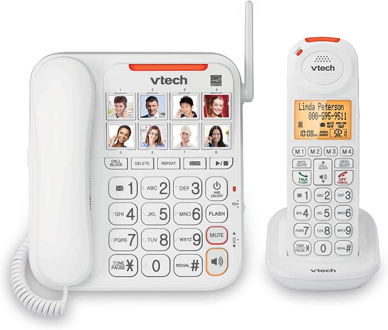 Photo 1 of VTech SN5147 Amplified Corded/Cordless Senior Phone with Answering Machine, Call Blocking, 90dB Extra-loud Visual Ringer, One-touch Audio Assist on Handset up to 50dB, Big Buttons and Large Display
