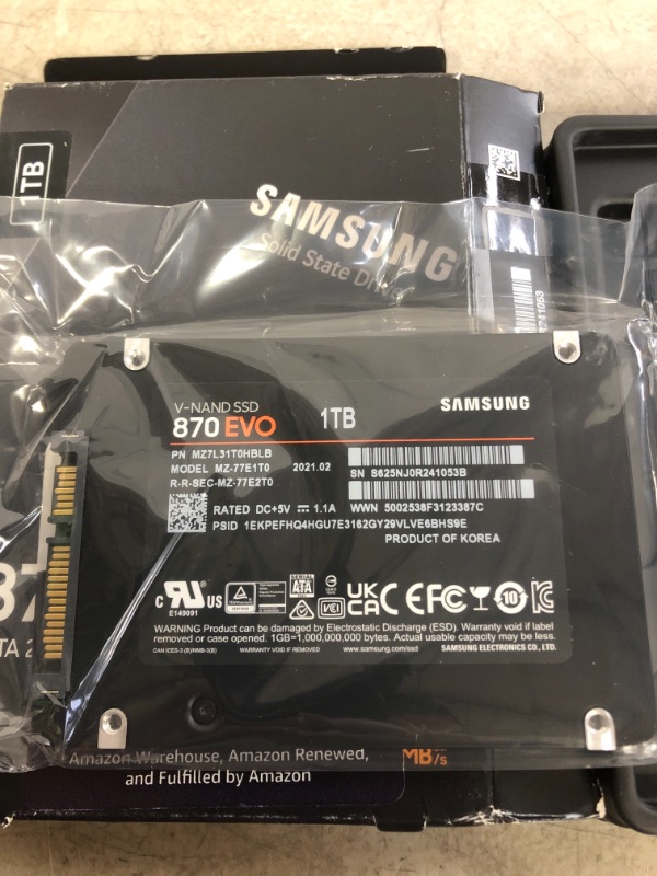 Photo 3 of Samsung 870 EVO SATA III SSD 1TB 2.5” Internal Solid State Hard Drive, Upgrade PC or Laptop Memory and Storage for IT Pros, Creators, Everyday Users, MZ-77E1T0B/AM
