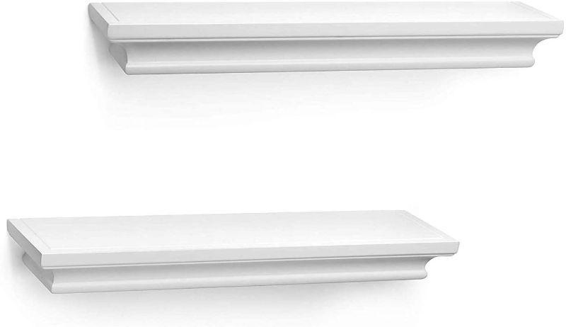 Photo 1 of BIROLA White Floating Shelves,Crown Molding Wall Mounted Mantle Shelf of Molding Ledge Shelves Set of 2, 17 Inch(White)
