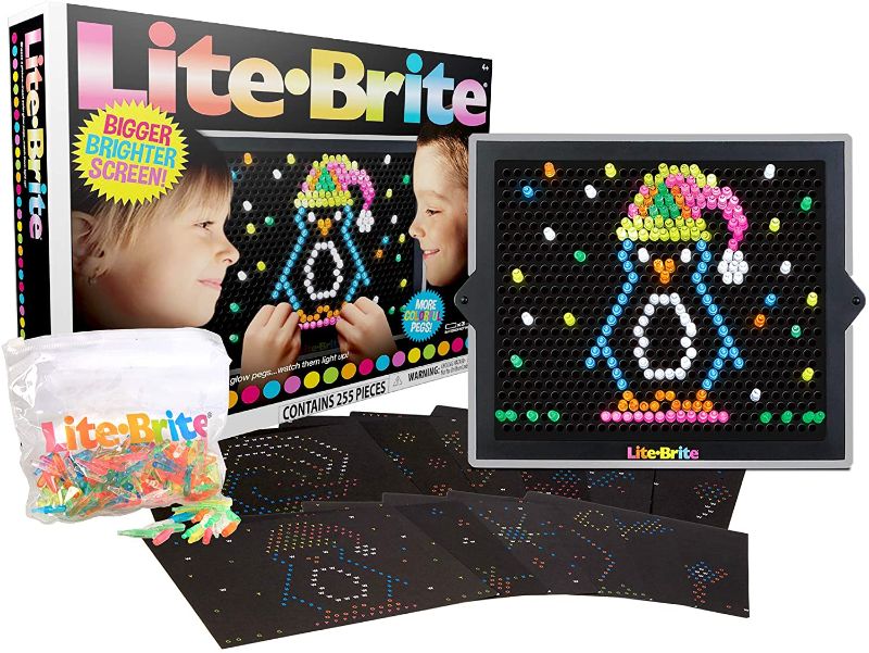 Photo 1 of Lite Brite Basic Fun Ultimate Value Retro Toy, Bigger and Brighter Screen, More Pegs and Templates, Storage Pouch, Gift for Girls and Boys, Ages 4+ (Amazon Exclusive) , Black
