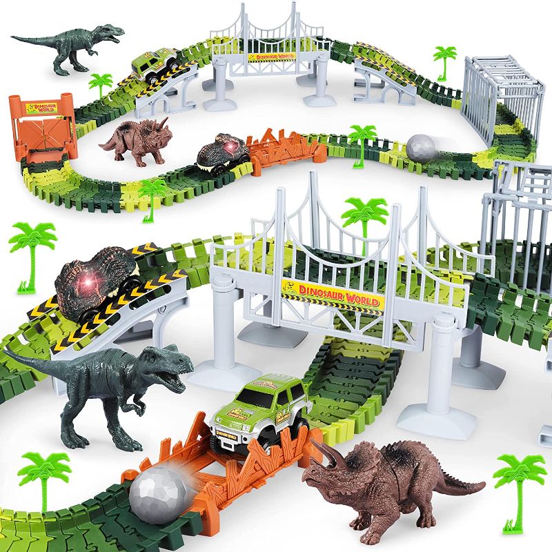 Photo 1 of Hony Kids Dinosaur Race Car Track with Flexible Track,Dino Toys, Dinosaur Tracks, Dinosaur Car and Race Car Toys for Kids , Dinosaur Toys for Age 3 4 5 6 7 Year & Up Old boy Girls Birthday Gifts
