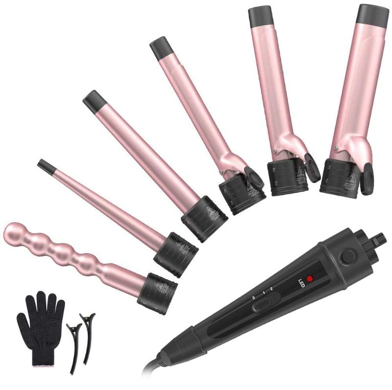 Photo 1 of 6 in 1 Curling Iron Wand Set - Laluztop Hair Curling Iron with 6 Interchangeable Ceramic Barrels(0.35’’ -1.25’’) and 2 Temperature Adjustments Instant Heat Up Hair Curler for All Hair Types
