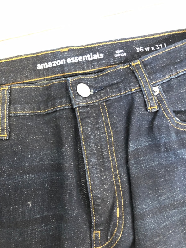 Photo 2 of AMAZON BRAND MEN'S DARK WASH SLIM JEANS, SIZE 36X31