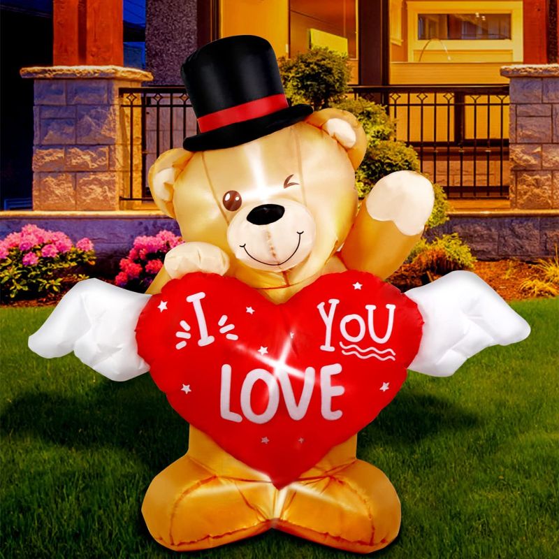 Photo 1 of AerWo 4 FT Valentines Day Inflatable Bear with Love Heart, Lighted Valentines Inflatables Teddy Bear Blow Up Yard Outdoor Garden Home Party Wedding Decor, Romantic Sweet Valentines Gift
