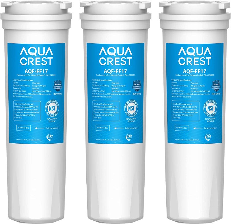 Photo 1 of AQUACREST 836848 Refrigerator Water Filter, Replacement for Fisher & Paykel 836848, 862285, 862284, Pack of 3
