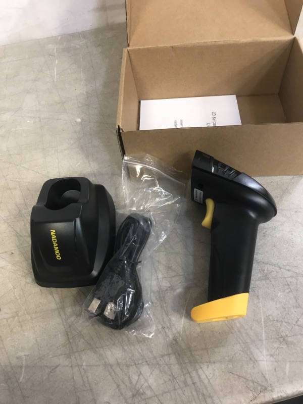 Photo 2 of NADAMOO Wireless Barcode Scanner with Charging Cradle, Read 1D, 2D, QR Code, Data Matrix, PDF417, 400m Transmission Distance, 2200mAh Rechargeable Battery, Cordless CMOS Image Reader for Computer
