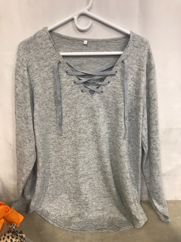 Photo 1 of WOMEN'S GRAY LONG SLEEVE SHIRT WITH CRUISS CROSS STRING DETAIL, SIZE XL 