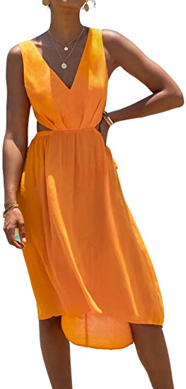 Photo 1 of CUPSHE Women's V-Neck Cutout Tie Back Knee Length Dress
SIZE M 