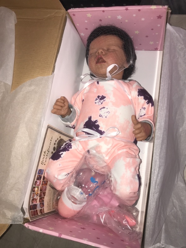 Photo 2 of JIZHI Lifelike Reborn Baby Dolls Black - 17-Inch Baby-Soft Body & Curls Realistic Newborn Baby Dolls African American Real Life Baby Dolls Cloth Body with Feeding Kit & Gift Box for Kids Age 3+
