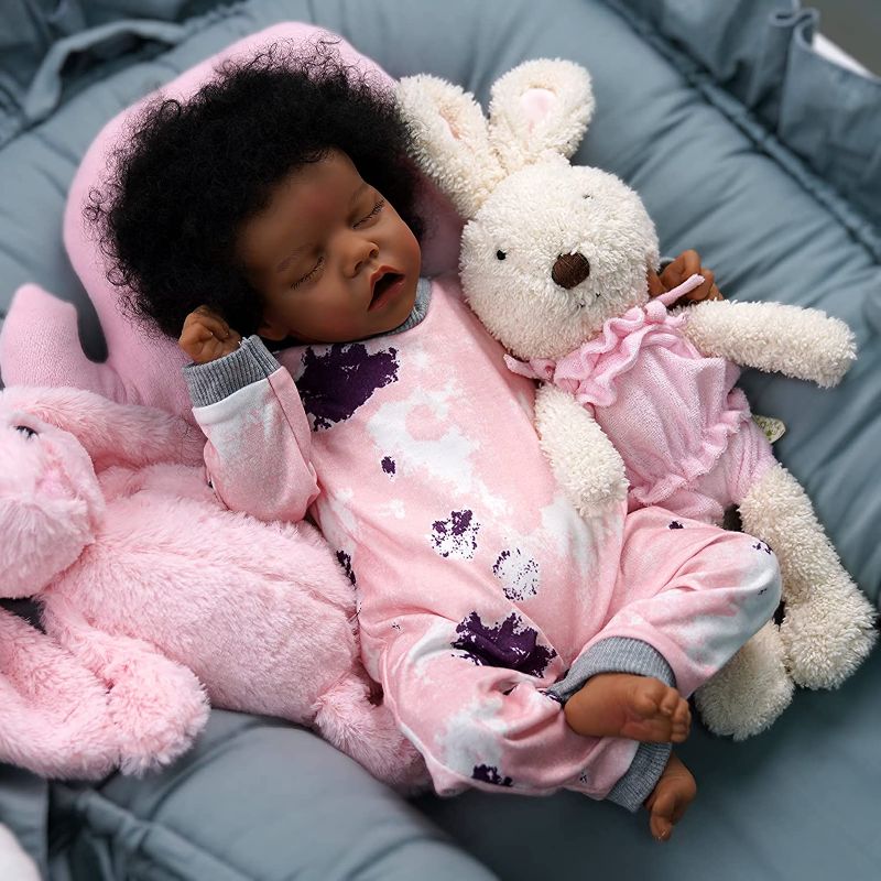 Photo 1 of JIZHI Lifelike Reborn Baby Dolls Black - 17-Inch Baby-Soft Body & Curls Realistic Newborn Baby Dolls African American Real Life Baby Dolls Cloth Body with Feeding Kit & Gift Box for Kids Age 3+
