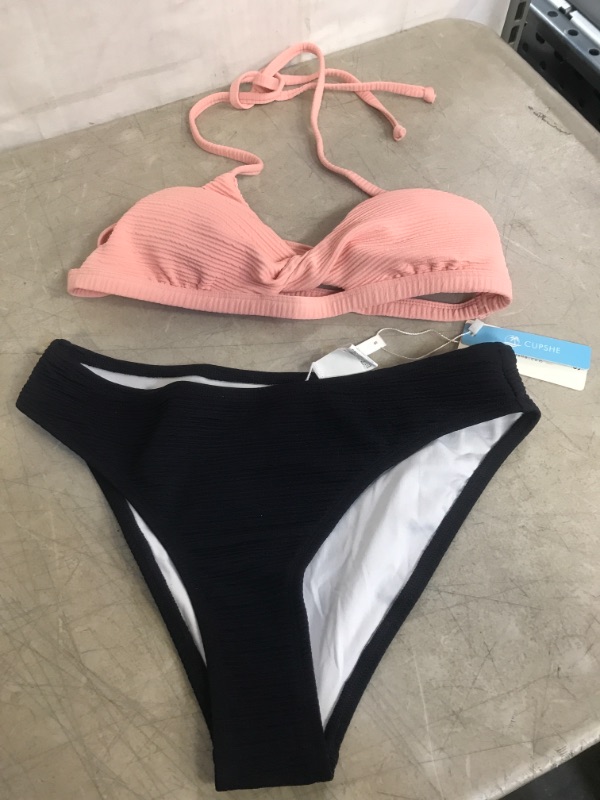 Photo 1 of 2PC PINK AND BLACK BATHING SUIT, SIZE S