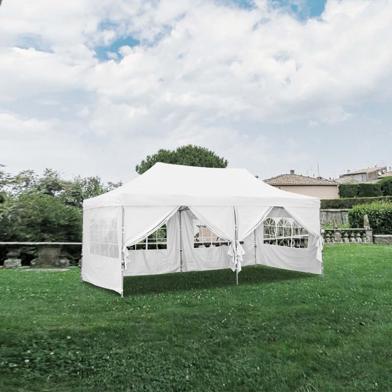 Photo 1 of Ainfox 10x20 Ft Pop up Canopy Tent, Party Heavy Duty Instant Gazebo with 4 Removable Sidewalls?4 Transparent Windows and 2 Zipper Doors (White)
