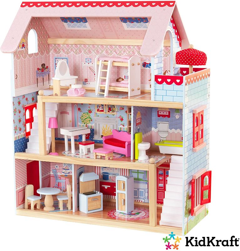 Photo 1 of KidKraft Chelsea Doll Cottage Wooden Dollhouse with 16 Accessories, Working Shutters, for 5-Inch Dolls, Gift for Ages 3+
