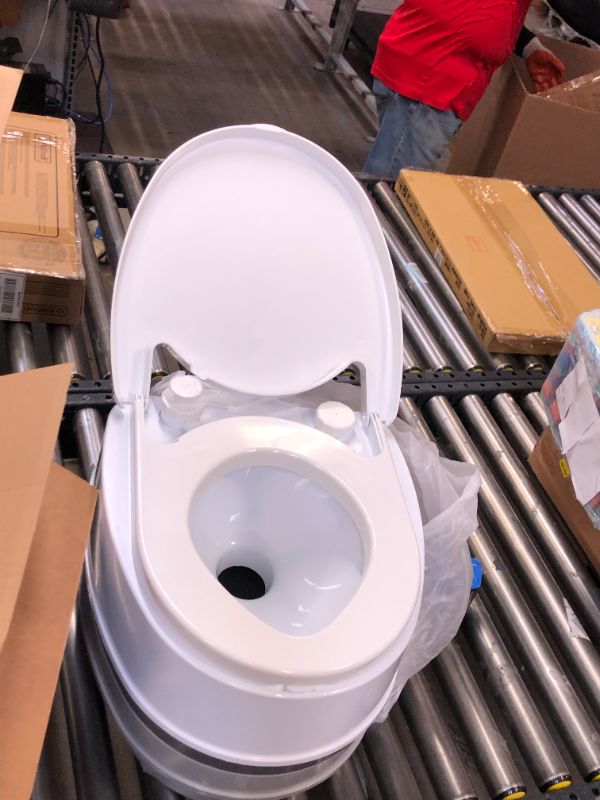 Photo 3 of Camco Premium Portable Travel Toilet With Three Directional Flush and Swivel Dumping Elbow | Designed for Camping, RV, Boating And Other Recreational Activities - (5.3 gallon) (41545),White
