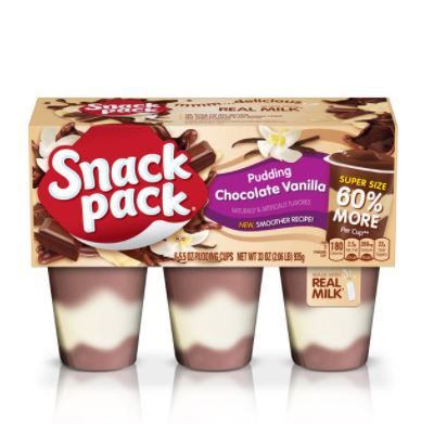 Photo 1 of 8PACK  Snack Pack Chocolate Vanilla Pudding Cups with Real Milk, Super Size, 5.5 oz, 6PC   EXP JULY 28 2022