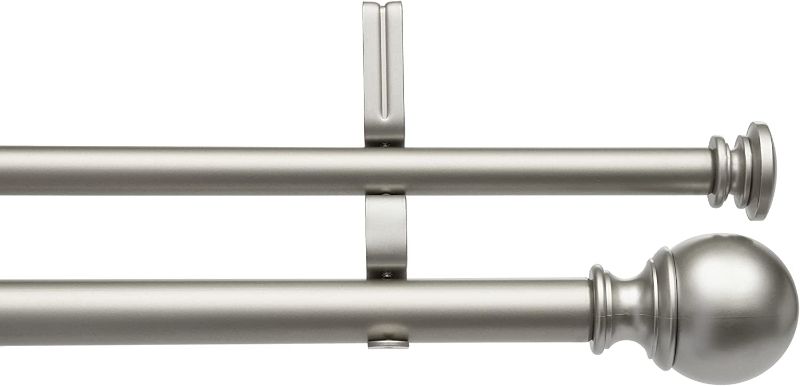 Photo 1 of Amazon Basics 1-Inch Double Extendable Curtain Rods with Round Finials Set, 36 to 72 Inch, Nickel
