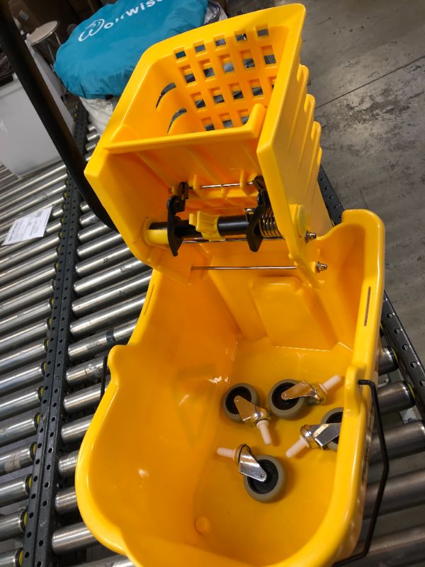Photo 2 of AmazonBasics Side Press Wringer Combo Commercial Mop Bucket on Wheels, 35 Quart, Yellow