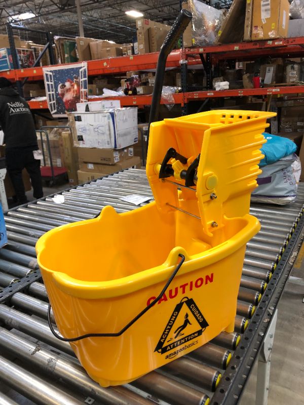 Photo 3 of AmazonBasics Side Press Wringer Combo Commercial Mop Bucket on Wheels, 35 Quart, Yellow
