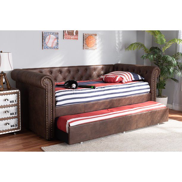 Photo 1 of Baxton Studio Mabelle Brown Faux Leather Upholstered Daybed BOX 3 OF 3 