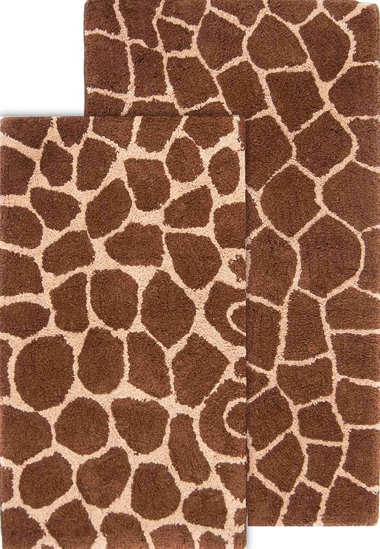 Photo 1 of Chesapeake 2-Piece Giraffe 21-Inch by 34-Inch and 24-Inch by 40-Inch Bath Rug Set, Chocolate and Beige
