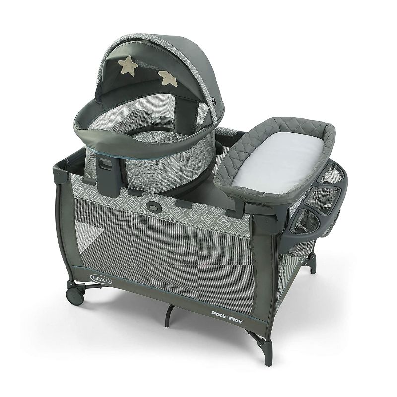 Photo 1 of Graco Pack 'n Play Travel Dome DLX Playard | Includes Portable Bassinet, Full-Size Infant Bassinet, and Diaper Changer, Archer , 27x28.5x37 Inch (Pack of 1)
