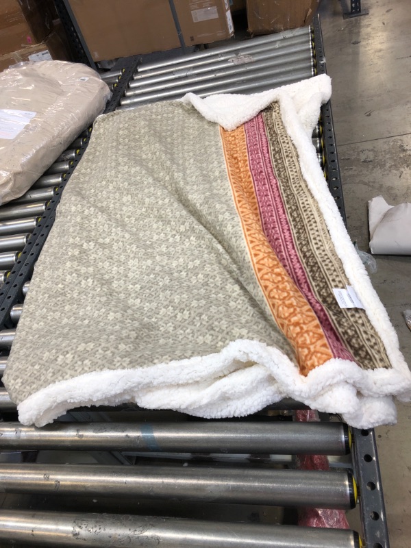 Photo 1 of Eddie Bauer Home | Brushed Collection | Giftable Sherpa Fleece Reversible Throw, Ultra Soft & Cozy, Perfect for Bed or Couch, Fair Isle Khaki
