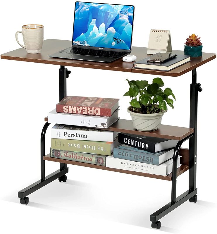 Photo 1 of Computer Desk Home Office Student Writing Standing Desk with Storage, Study Desk Laptop Table for Small Space, Small Portable Stand Up Desk for Home Bedroom, Adjustable Rolling Desk 32x16 inch
