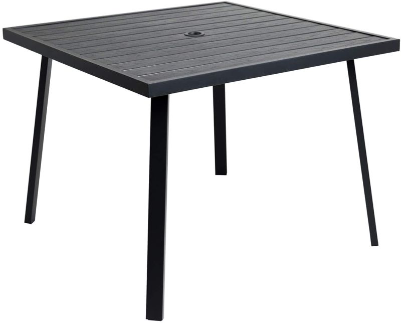 Photo 1 of C-Hopetree Outdoor Dining Table with Umbrella Hole for Outside Patio, Metal, Square, Black
