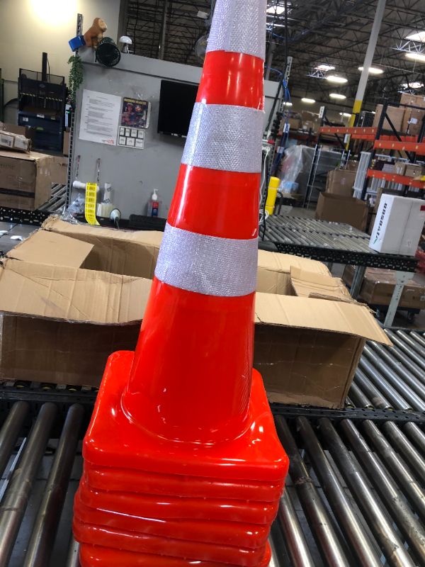 Photo 2 of Battife 36" Inch Traffic Safety Cones | 6Pack PVC Cone with Reflective Collars | Weighted Unbreakable Orange Construction Cones for Building Road Driveway Parking Use
