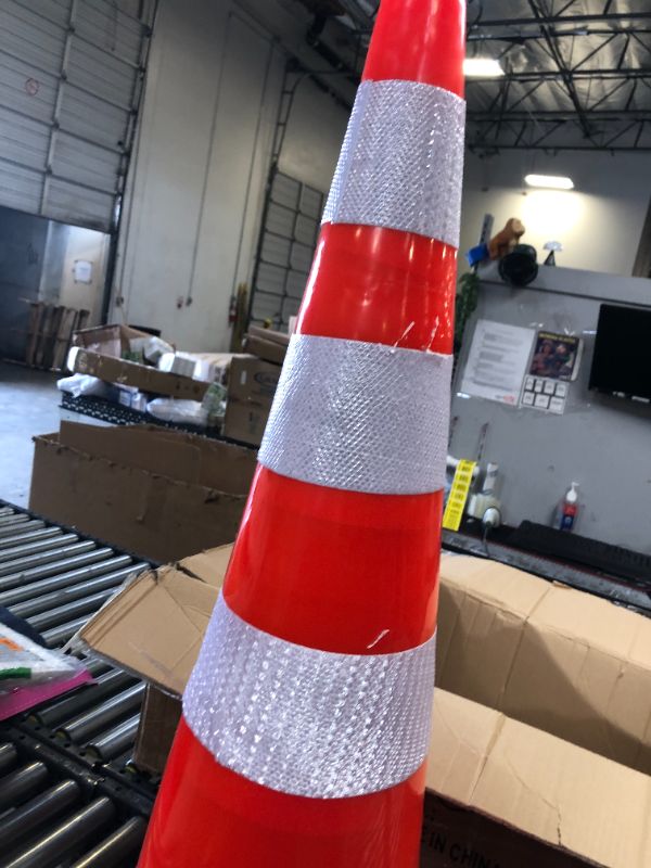 Photo 3 of Battife 36" Inch Traffic Safety Cones | 6Pack PVC Cone with Reflective Collars | Weighted Unbreakable Orange Construction Cones for Building Road Driveway Parking Use
