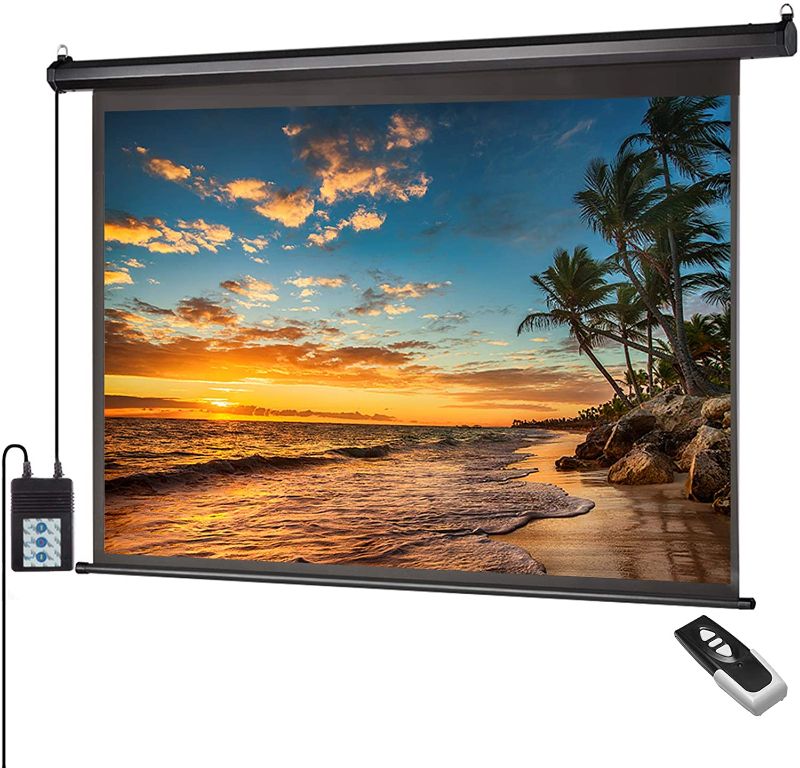 Photo 1 of Motorized Projector Screen 100 inch 16:9 HD Diagonal Indoor and Outdoor Electric Move Screen with Remote Control for Family Home Office Theater, Black
