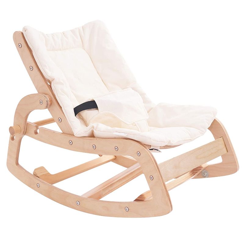 Photo 1 of Crisschirs 3-in-1 Baby Bouncer Rocker Chair and Convertible Wooden Recliner for Toddler- with Removable Cushion, Seat Belt and Booster