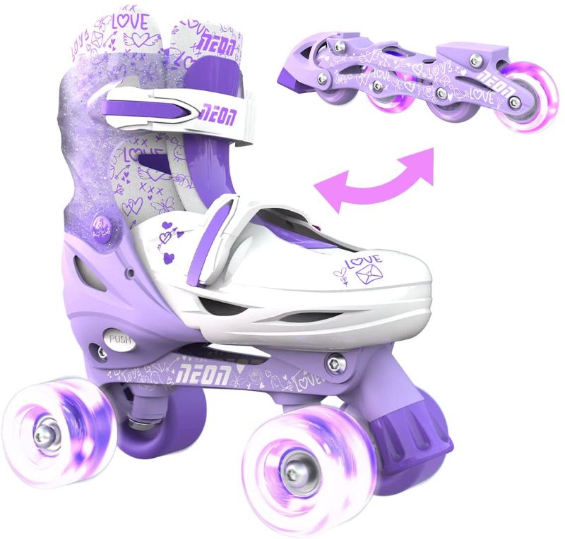 Photo 1 of Yvolution Neon Combo Skates | 2-1 Quad and Inline Skates for Kids with LED Wheels | Adjustable Sizing