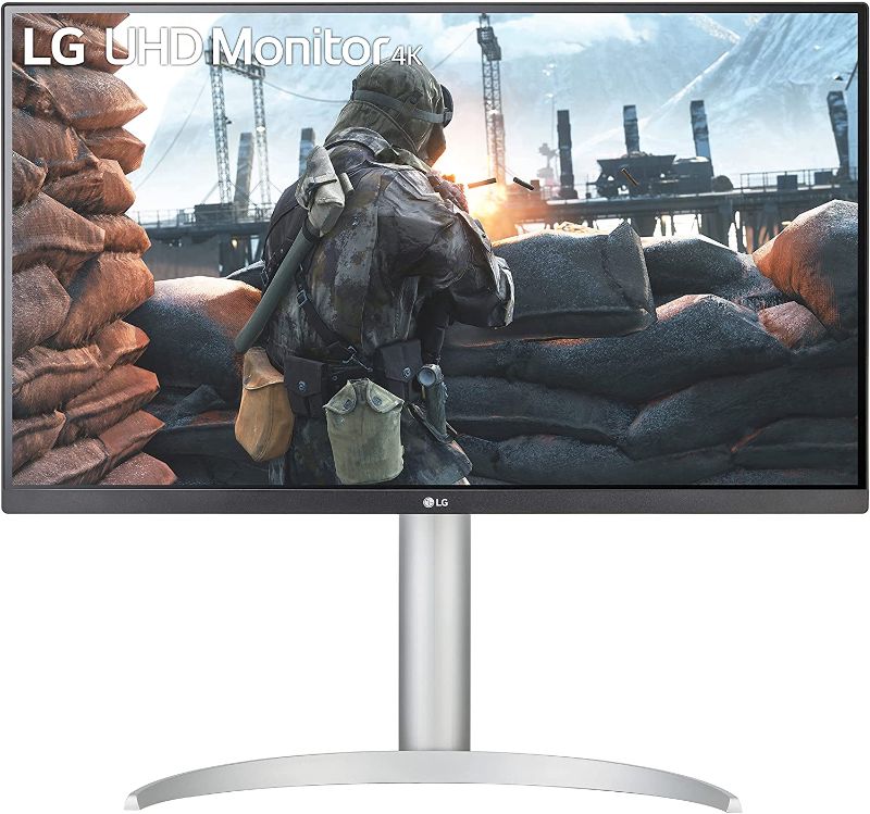 Photo 1 of LG 27UP650-W Monitor 27” UHD (3840 x 2160) IPS Display, VESA DisplayHDR 400, DCI-P3 95% Color Gamut, 3-Side Virtually Borderless Display, Height/Pivot/Tilt Adjustable Stand – Silver
