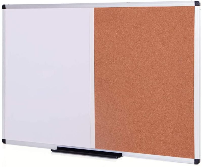 Photo 1 of VIZ-PRO Magnetic Dry Erase Board and Cork Notice Board Combination, 36 X 24 Inches, Silver Aluminium Frame
