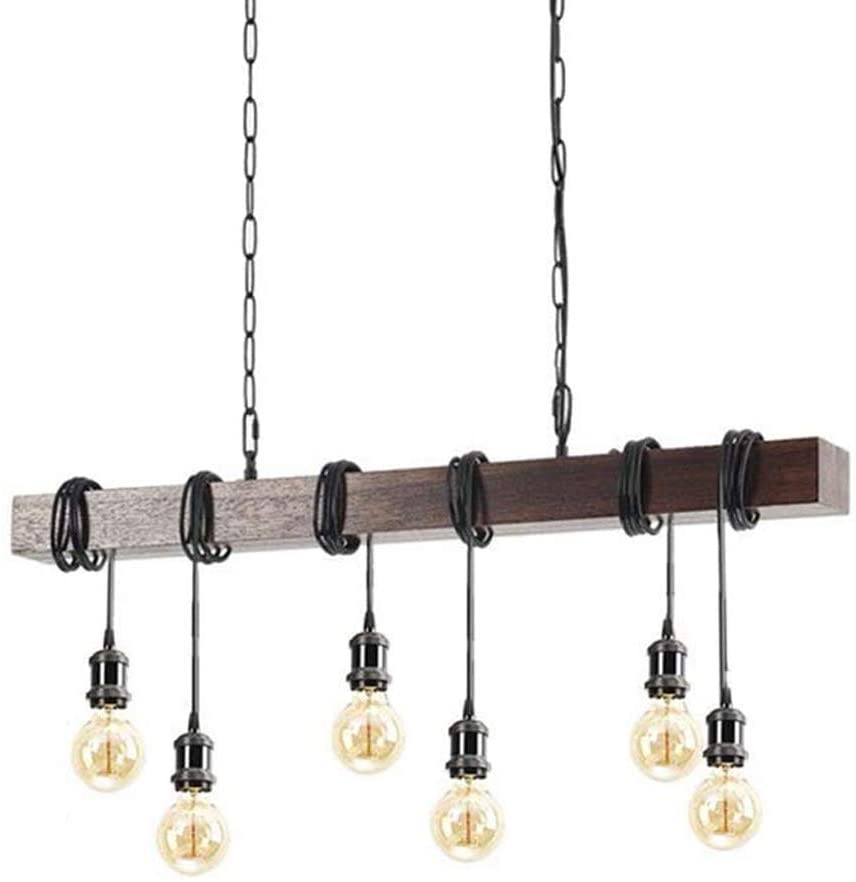 Photo 1 of EOYEMIN 6-Lights Kitchen Light Fixtures Farmhouse Wooden Retro Rustic Wood Pendant Light Industrial Suspension Line Can Be Adjusted Freely Chandelier for Dining Table Vintage Kitchen Bar Island
