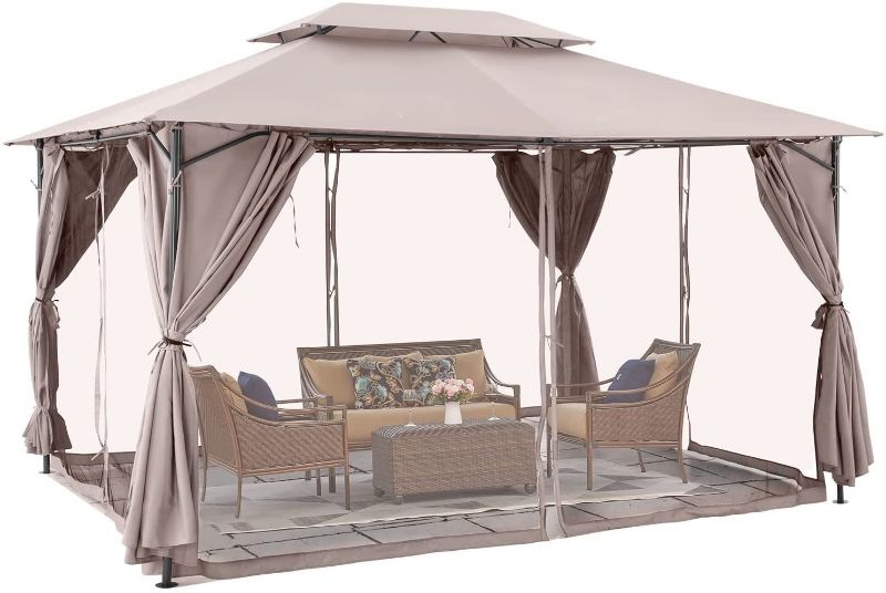 Photo 1 of 10'x13' Gazebo for Patios Tent Outdoor Canopy Shelter (Khaki)
