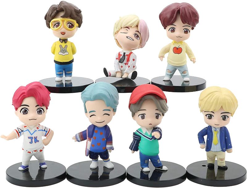 Photo 1 of 7PCS BTS cake toppers set fingure Characters set of Action Figure Toys Cake Toppers for bts birthday party supplies
