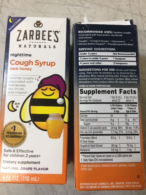 Photo 1 of Zarbee's All Natural Children's Nightime Cough Syrup - Grape - 4 oz 2 Pack