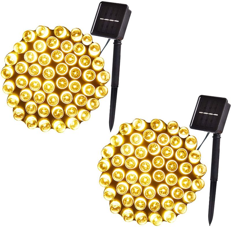 Photo 1 of 100-Led, 42ft Outdoor Solar String Lights, 8-Lighting Modes, Waterproof Solar Christmas Lights for Garden, Christmas Tree, Wedding Decoration (2-Pack, Warm White)
