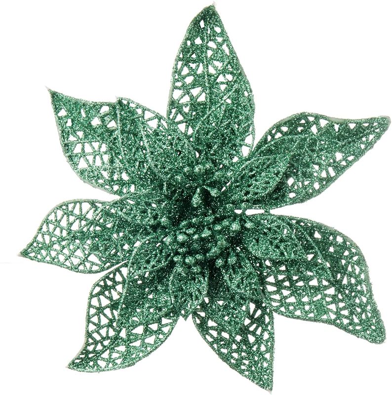 Photo 1 of 10pcs 20cm Christmas Glitter Poinsettia Flower (Mint Green?